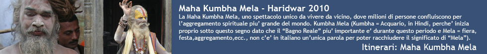 VIAGGI INDIA La Kumbha Mela che vi si svolge ogni dodici anni � un evento straordinario uno di quelli a cui assistere almeno una volta nella vita. Il giusto periodo in cui celebrare la Kunbha Mela viene stabilito dagli astrologi, per i quali la cerimonia sacra deve avere luogo solo quando Giove entra in Acquario e il sole entra in Ariete. Con un simile allineamento planetario, infatti, si creerebbero le condizioni ideali per una perfetta meditazione e concentrazione.